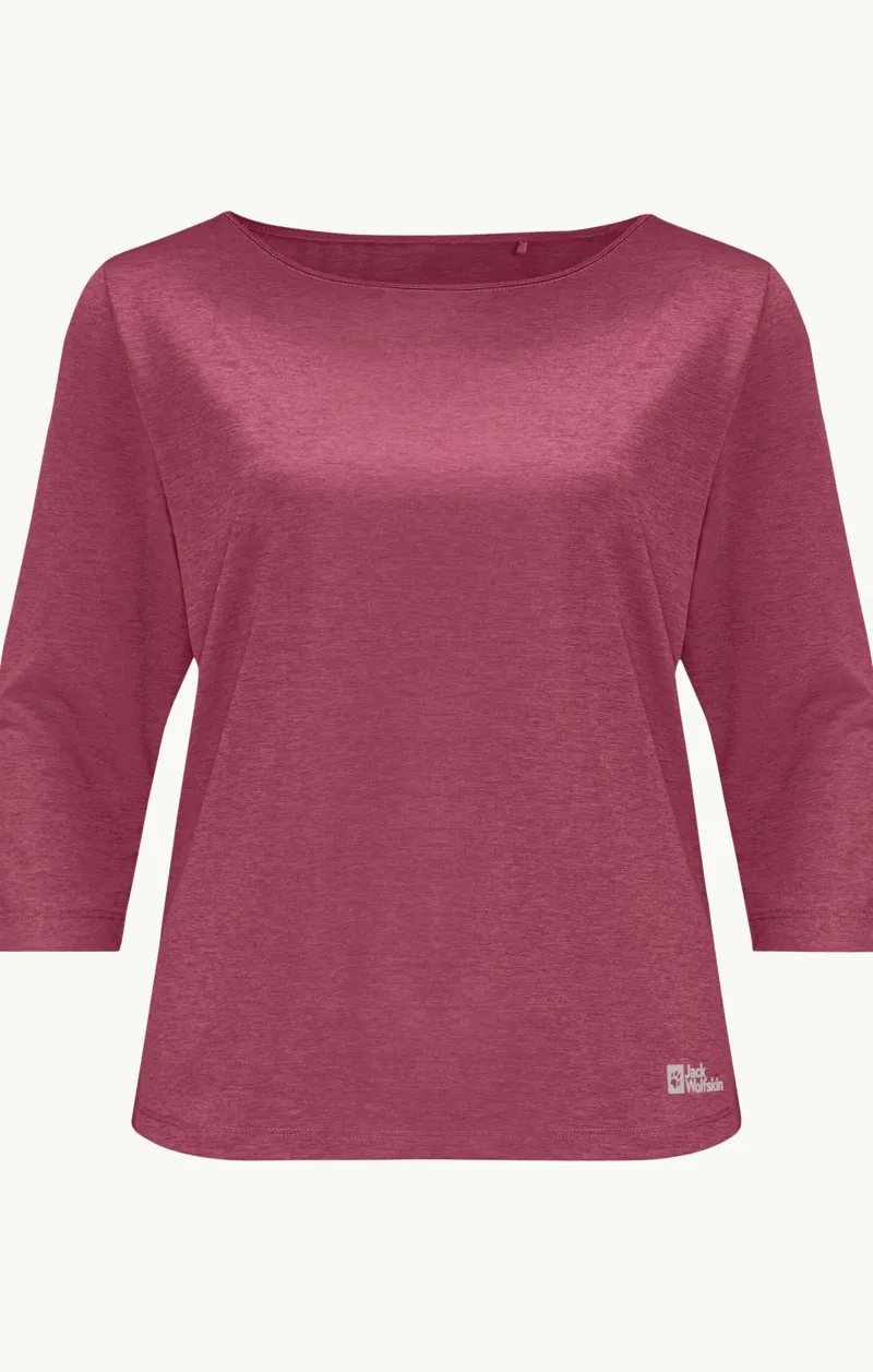 Jack Wolfskin JWP 3/4 Sleeve T-Shirt Womens in Sangria Red-1